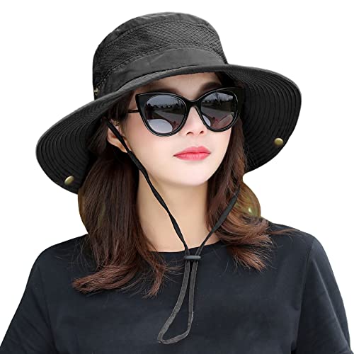 Image of Women Fishing Sun Hat Men Summer UV Protection Bucket Hats Mesh Ventilated Outdoor Hiking Gardening Beach Lawn Hat
