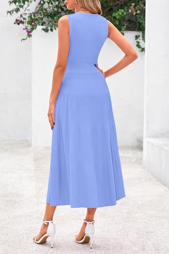 PrettyGarden Spring Casual Dresses for Women 2025 Summer Business Work Midi Sleeveless A Line Pleated Cocktail Dress Tr 