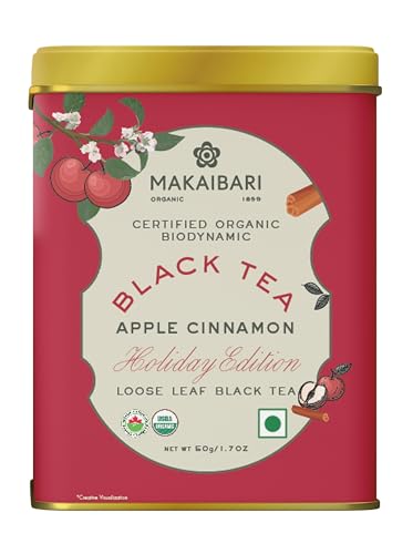 Image of Makaibari Holiday Edition : Apple Cinnamon Black Tea | Premium Black Tea | Anti-Oxidants, Immunity Booster | Tin Caddy | 50g