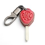 WFMJ Leather for Toyota Venza 4Runner Corolla Matrix RAV4 Yaris Vibe Scion iQ tC xB xD Smart 3 Buttons Key Case Cover Fob Chain (Red)