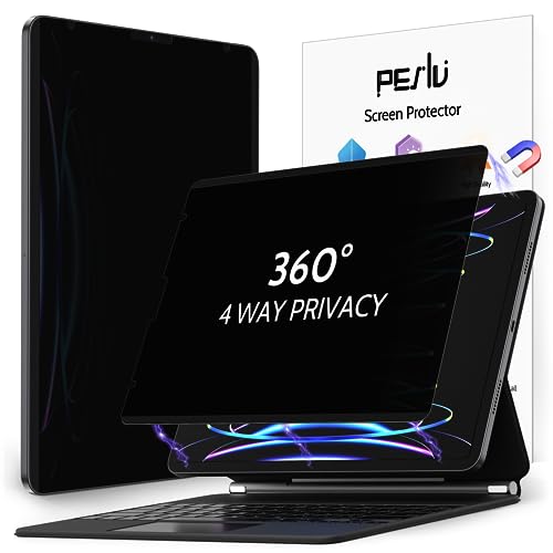 Image of Peslv 4 Way Magnetic Privacy Screen Protector for iPad Pro 12.9 Inch 2018 2020 2021 2022, Removable 360 Degree Spy Private Black Security Screen Filter, Easy Install Anti Blue Light Glare