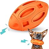 ZooZoo Squeaky Rugby Football Dog Chew Toy, Puppy Treat Ball Natural Rubber Teeth Cleaning Aggressive Chewer Outdoor Activity Floatable Bite Resistant Non-Toxic (Orange)