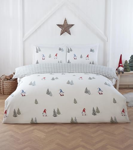 Rapport home Christmas Gonks Duvet Cover Set Double - Festive Microfibre Bedding with Reversible Design Soft & Easy Care for Winter Holiday Decor