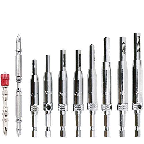 Phego 10 Stück Scharnierbohrer Set Selbstzentrierend Bohrer Set für Scharniere Schubladenführungen