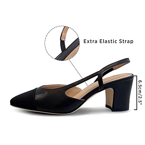 Image of MICIFA Slingback Heels for Women,Round Toe Chunky Heeled Pumps Ankle Strap Fashion Splicing Dress Shoes