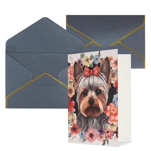 STVYUKL O[eBOJ[h ubNt Thinking of You Card Yorkie ԕ Happy Birthday  ҏ 󔒂̃J[h @ 4x6