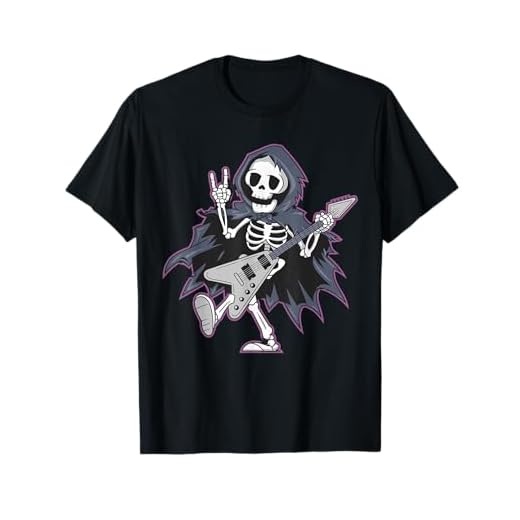 Esqueleto calavera guitarra rock en pesados cuernos de diablo música Camiseta