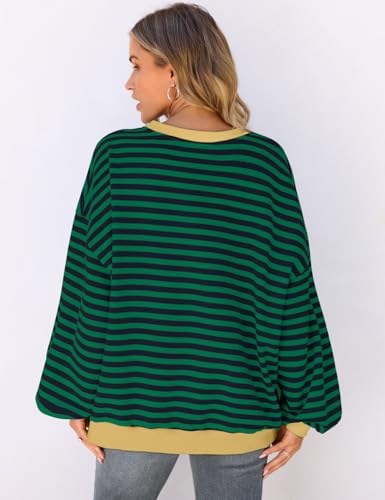 Image of UEU Women Oversized Striped Crewneck Sweatshirt Long Sleeve Color Block Pullover Tops Casual Loose Workout Shirt