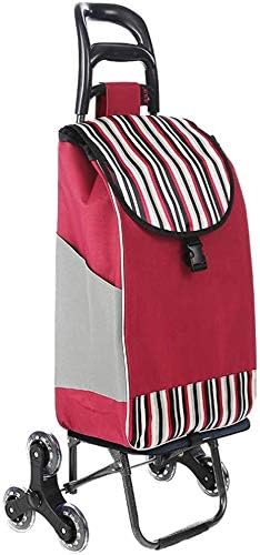 WYJW Shopping trolley 6-wheel light shopping bags Shopping trolley ladder Waterproof/removable/foldable Max. Load 40 kg | Capacity 39 L | Red and stripes