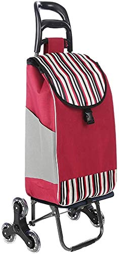 WYJW Shopping trolley 6-wheel light shopping bags Shopping trolley ladder Waterproof/removable/foldable Max. Load 40 kg | Capacity 39 L | Red and stripes