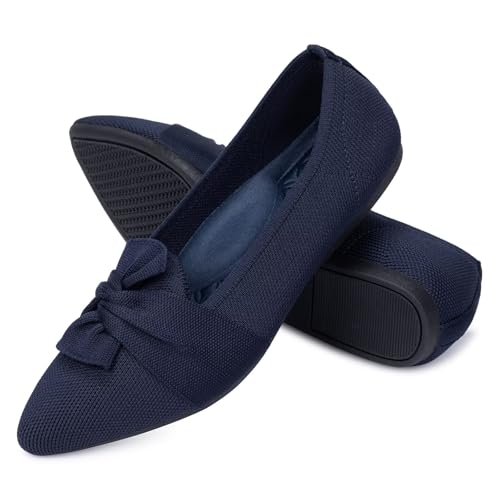 Image of Frank Mully Women's Casual Loafer Flats Slip On Loafer Shoes Comfortable Knit Flat Shoes Classics Pointy Toe Loafer Flats,for Work,Travel