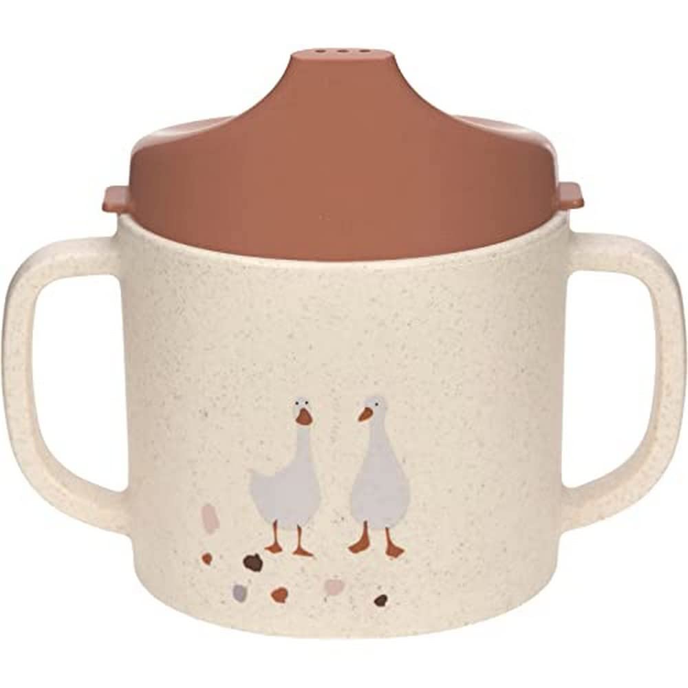 LÄSSIG Children drinking cup with handle/Sippy Cup PP/Celllulose Tiny Farmer Sheep/Goose nature