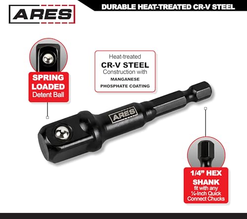 Image of ARES 70390-10-Piece 1 /2-Inch Drive 3-Inch Impact Grade Socket Adapter Set - Turns Impact Drill Drivers into High Speed Socket Drivers