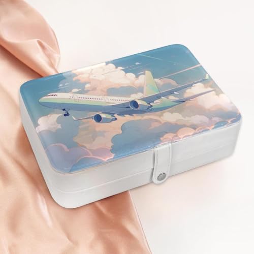 Boîte à bijoux compacte motif avion pour bagues et colliers