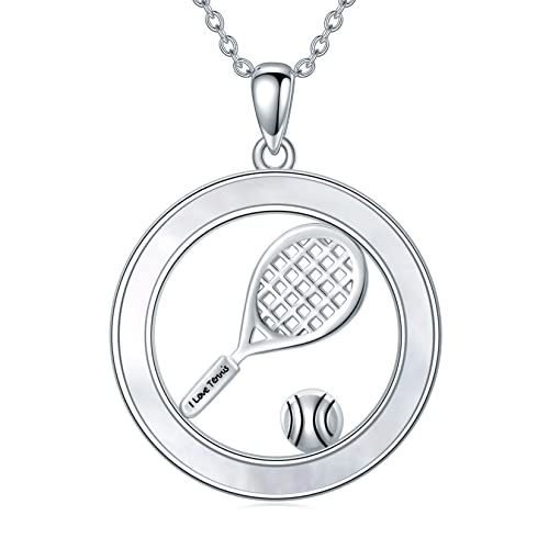 VONALA Collier avec pendentif raquette de tennis en argent sterling 925 - Cadeau idéal pour les amateurs de tennis, Argent sterling, nacre coquillage