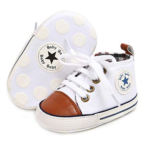 Image of Tutoo Unisex Baby Boys Girls High Top Sneaker Soft Anti-Slip Sole Newborn Infant First Walkers Canvas Denim Shoes