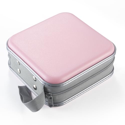 UENTIP CD-Hülle mit 48 Kapazitäten, tragbare DVD-Hülle aus Hartplastik, CD-Organizer, Brieftasche, schützende DVD-Aufbewahrung (Hellrosa, 48)