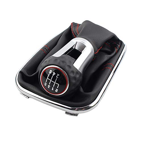 pour VW Bora MK4 Golf 4 Jetta a4 98-04 Bouton de Vitesse de Voiture avec Cadre chromé en Cuir Noir 6 Vitesses 12 mm Cover