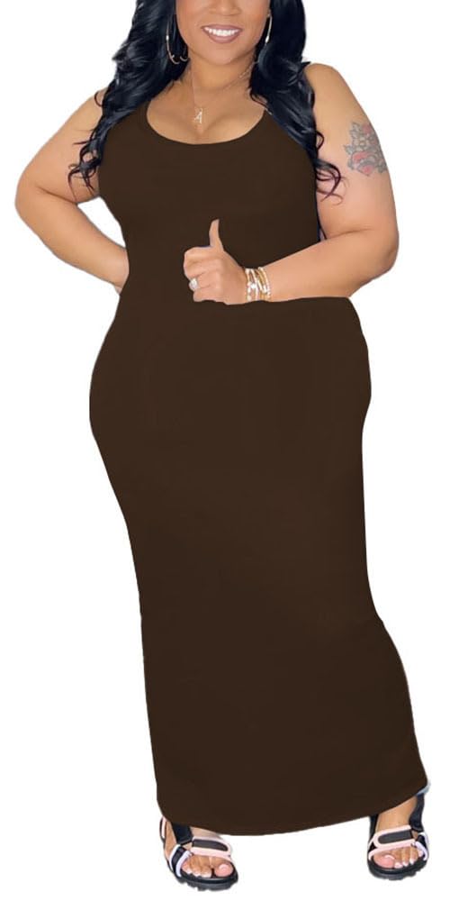 YeGine Women Plus Size Sleeveless Bodycon Maxi Dresses Sexy Slim Tank Dresses