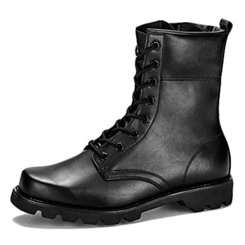 Wygwlg Men's Black Leather Military Boots Lightweight Lace Up Vintage Boots Explosion proof Autumn High Top Desert Tactical Boots,Black-40