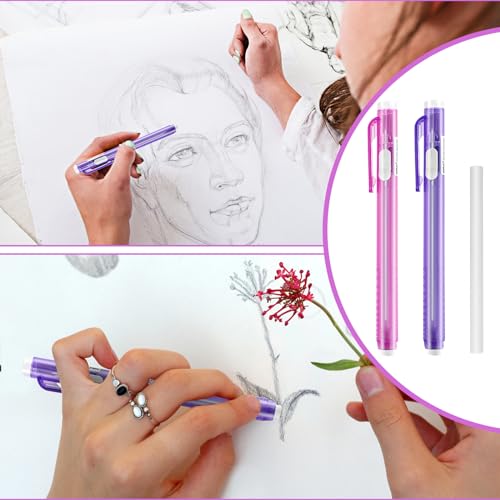 Molain Retractable Mechanical Pen Style Eraser Set, 2PCS with 6 Replacement Refills, Click Erasers for School Office - Image 2
