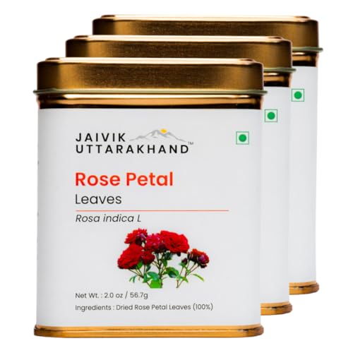 Image of Jaivik Uttarakhand Sun Dried Rose Tea (170.1 g), Glowing Skin, Best for Making Rose Water DIY, Floral Freshness, Pack of 3 Tin Box