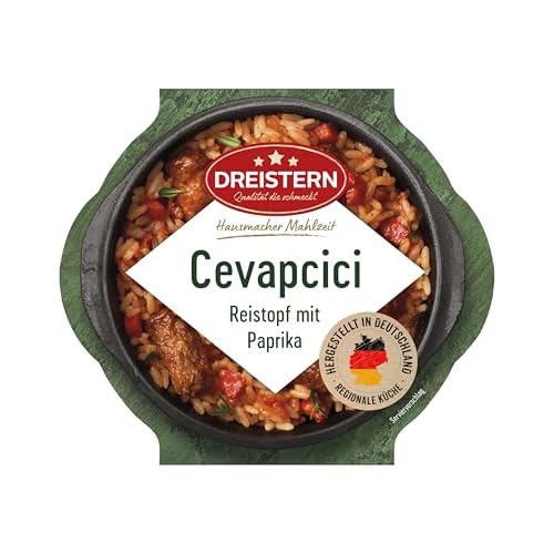 DREISTERN Cevapcici 400g I Mit Paprika & Reis I Herzhaftes Fertiggericht in Mikrowellenschale I Lange Haltbarkeit dank natürlicher Konservierung I Hausmacher Qualität