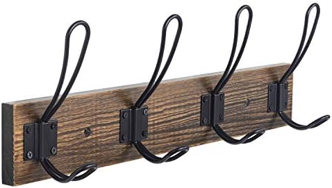 Rustic Coat Rack, Wall Mounted Coat Hook with 4 Farmhouse Hooks, Solid Pine Wood, Perfect Touch for Your Entryway Bathroom Kitchen to Hang Coat Clothes Hat Purse Bag Towel Robes (Brown)