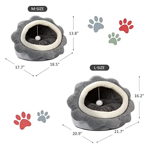 Cat Beds For Indoor Cats - Small Cat Bed With Anti-Slip Bottom, Sunflower-Shaped Cat/Dog Cave With Hanging Toy, Puppy Bed With Removable Cotton Pad, Super Soft Calming, Multiple Sizes(Grey M) #TOP1