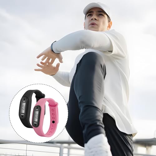 2 Pieces Step Counter Watch for Women,Pedometer Watch with Step and Calories Waterproof Time Display Kids Fitness Tracker Unisex (Black and Pink) - Image 7