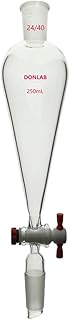 DONLAB FUN-01-250 ASTM STD Glass 250ml Squibb Style Separatory Funnel with 24/40 Joints 4mm PTFE Stopcock Conical Shape
