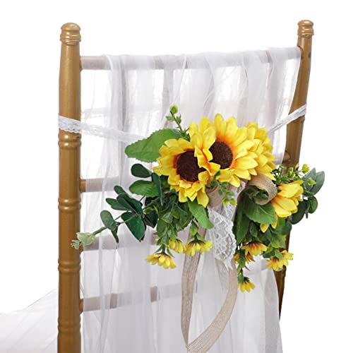 Panonw 6 Stück Hochzeitsgangs-Stuhl-Dekorationen, künstliche Sonnenblumen-Gang-Blumenarrangement mit Bändern für Hochzeitszeremonie, Gang, Kirche und Stuhlrücken-Dekoration Cover