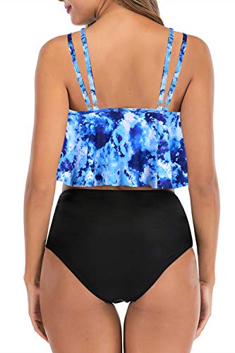 Image of Women High Waisted Bikini Swimsuit Flounce Vintage 2 Piece Bathing Suits | Vintage,tummy control,two piece bathing suits,plus size,swimwear,ruffled,tankini top,bikini bottom