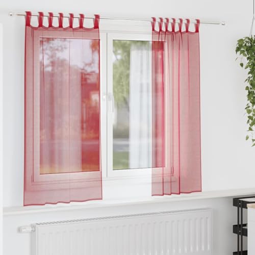 Tonture Cortinas de gasa con trabillas, 2 unidades, color rojo vino, 140 x 175 cm, transparentes, opacas, para salón, dormitorio, cocina, con protección solar y protección visual