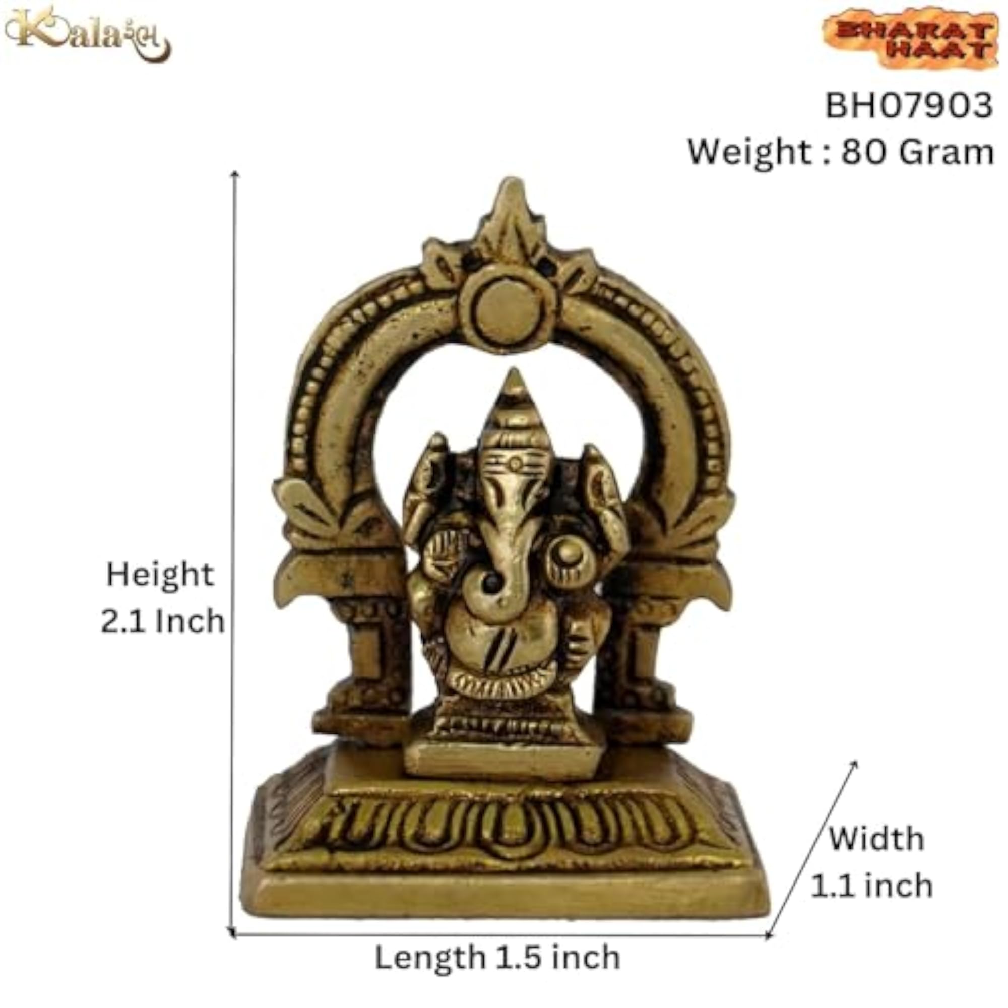 Brass Frame Right Trunked Ganesh Idol for Home Temple Decor
