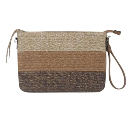 Sac à bandoulière en raphia coloré pour femme élégant et végétalien marron-blanc