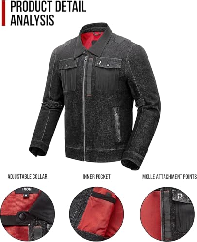 BORLENI Motorradjacke Herren Motorrad Jeansjacke mit Protektoren Atmungsaktiver Panzerschutz Hochglanz Reflektierend für Frühling Herbst (DE/NL/SE/PL, Alphanumerisch, XL, Regular, Regular, Schwarz)