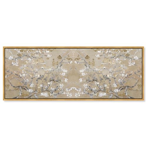 Oliver Gal Van Gogh in Gold Floater Blossoms Inspiration Twin Canvas Print Wall Art for Living Room, Bedroom, and Bathroom, 54" x 20", Gold Floater Frame