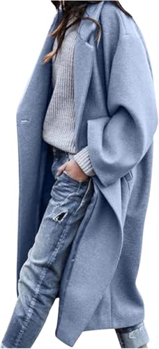 Causual Wool Blend Coats for Men Long Single Breasted Trench Jackets Lapel Collar Overcoat Outerwear