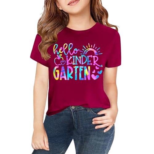 Colorful Kinder Garden Pattern Shirt Retro Back to School Tops for Kids Boys Girls First Day of School T-Shirt