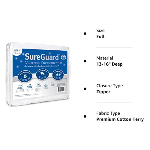 Full (13-16 In. Deep) Sureguard Mattress Encasement - 100% Waterproof, Bed Bug Proof, Hypoallergenic - Premium Zippered Six-Sided Cover #TOP7