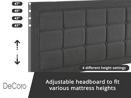 Image of Decoro Mornington Upholstered 2.0 Platform Bed, Button-Tufted Fabric Headboard and Metal Frame with Wood Slat Support, Dark Grey, Queen