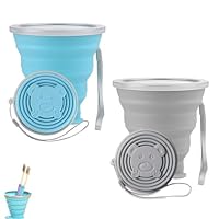 SSHUIKKAI 2 Stück Faltbecher, Faltbarer Becher, Becher Faltbar, für Outdoor Reise Wandern Picknick Büro(Grau+blau)