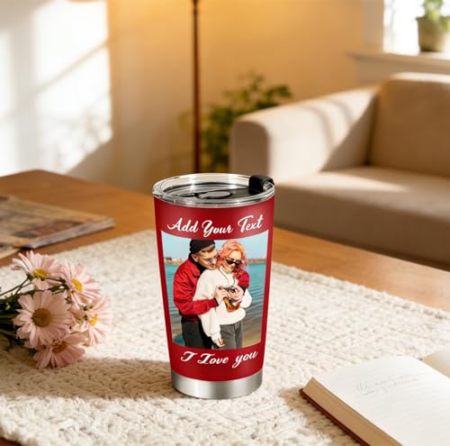 Image of Personalized 20oz Tumbler with Pictures, Custom Insulated Tumblers with Logo, Stainless Steel Travel Coffee Mug, Personalized Gifts for Women Men Birthday Fathers Day Mothers Day