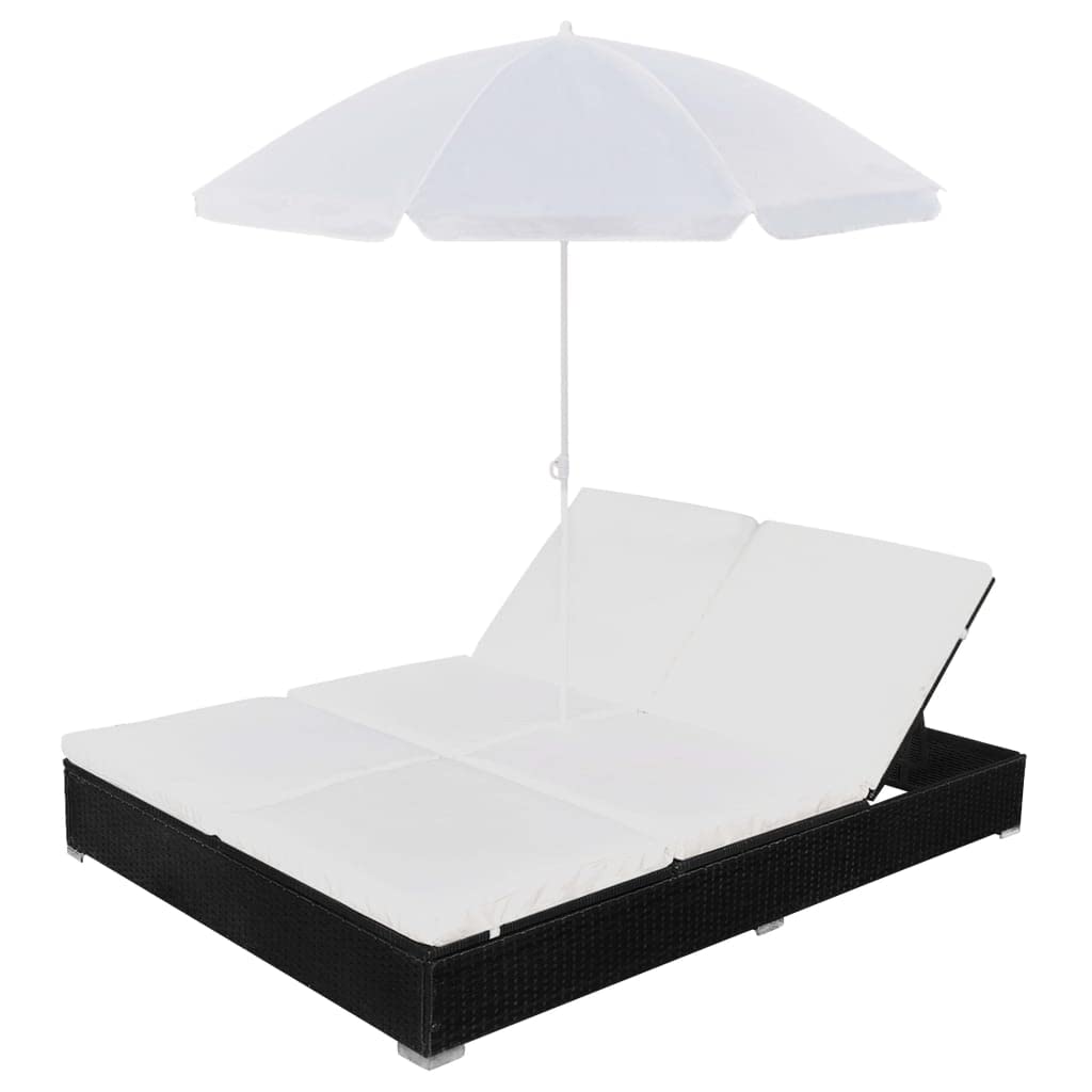 vidaXL Tumbona con Sombrilla Jardín Mueble Hamaca con Parasol Piscina Asiento Sofá Exterior Patio Terraza Ratán Sintético Negro Material Tipo Mimbre