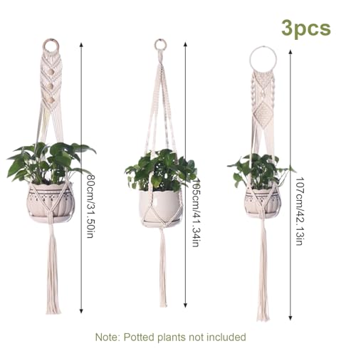 Generic Macrame Plant Hanger 3 Stks Opknoping Plant Houder 3 Maten Plafond Plant Hangers Decoratieve Bloempot Houder Geen Kwasten Plafond Plant Hangers - Afbeelding 5