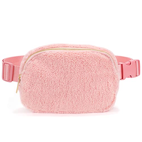 XZQTIVE Fleece Bauchtasche für Damen Sherpa Gürteltasche Brusttasche Herren Mode Hüfttaschen Crossbody Bag Handytasche Umhängetasche mit verstellbarem Riemen,Rosa