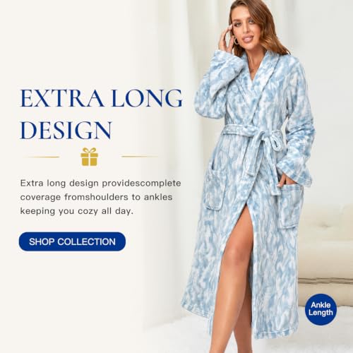 Image of RONGTAI Womens Bathrobe Ladies Fleece Plush Warm Long Robes Fleece Nightgown Sleepwear