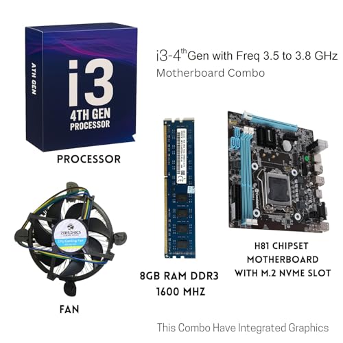 Image of H81 Motherboard + Core i3 4150 /4360 4th Gen Processor + 8GB DDR3 1600MHz RAM + CPU Fan | Pre-Assembled & Pre-Tested Kit | for Home & Office PC Upgrade | 1-Year Warranty