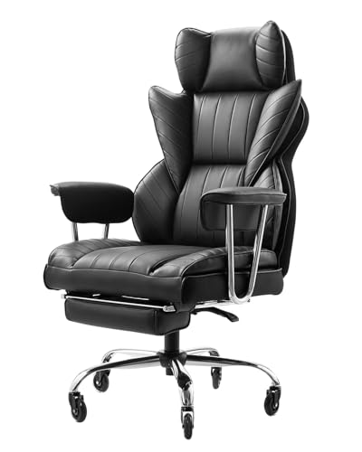 Image of VEVOR Executive Office Chair with Footrest, 400lb Capacity Oversize Office Chair with Lumbar Pillow & Removable Armrests, Heavy Duty Ergonomic Chair, PU Leather Reclining Home Office Desk Chair, Black